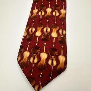 Red Violin Pattern Tie  Collector Estate  Italian Violin  Imported Silk